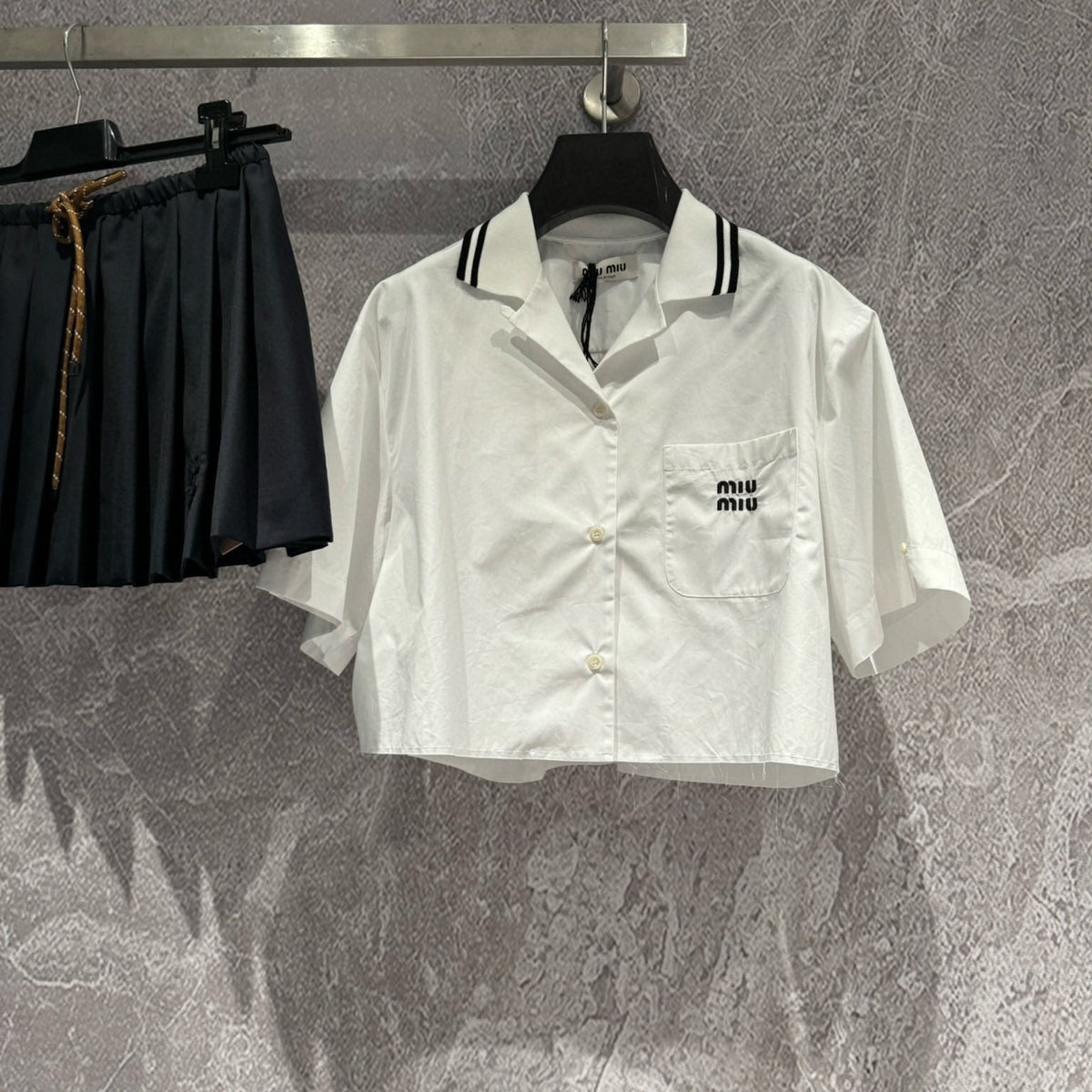 Tops- Miu M Cropped Shirt Elegant Everyday Designer Top
