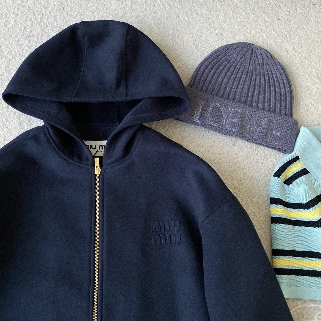 Hoodies- Miu M Zip Hoodie Premium Designer Casual Hoodie