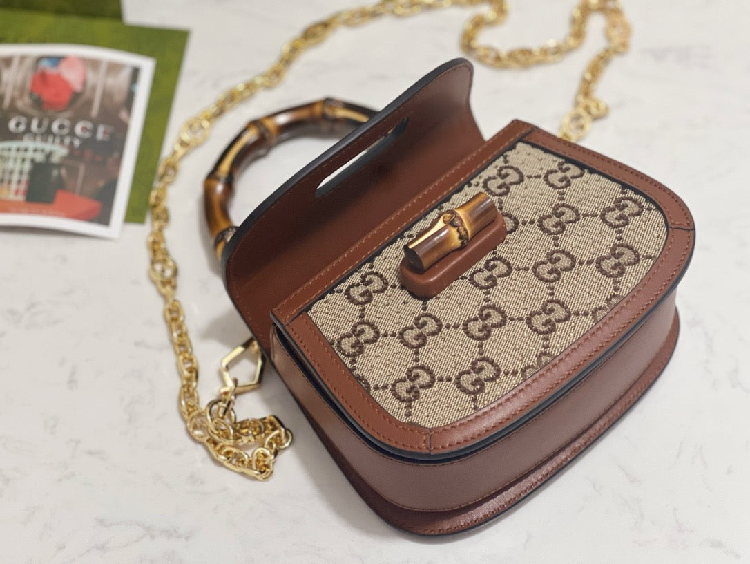 Gucci Handbag flat lay on neutral background
