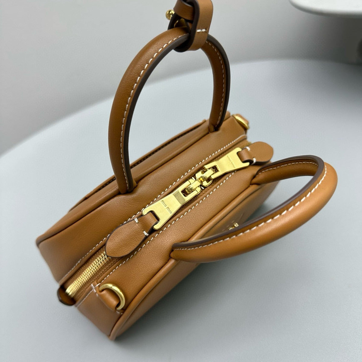 Bags- Miu M Leather Top Handle Bag Luxury Designer Leather Handbag