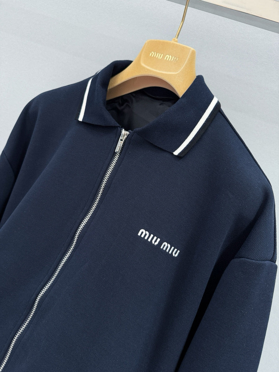 Polo Shirts- Miu M Zip Polo Classic Designer Cotton Polo Shirt