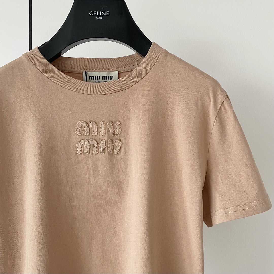 T-Shirts- Miu M T-shirt Casual Everyday Designer Tee
