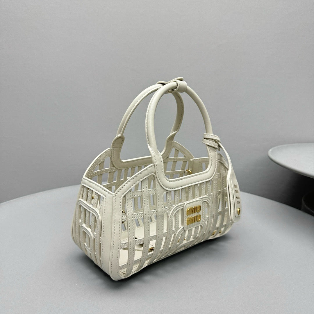 Bags- Miu M Leather Basket Bag Elegant Everyday Designer Handbag