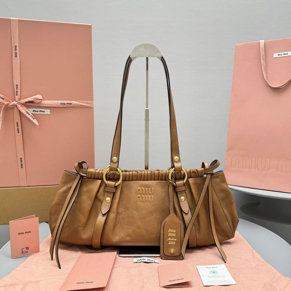 Bags- Miu M Nappa Leather Bag Elegant Everyday Designer Handbag