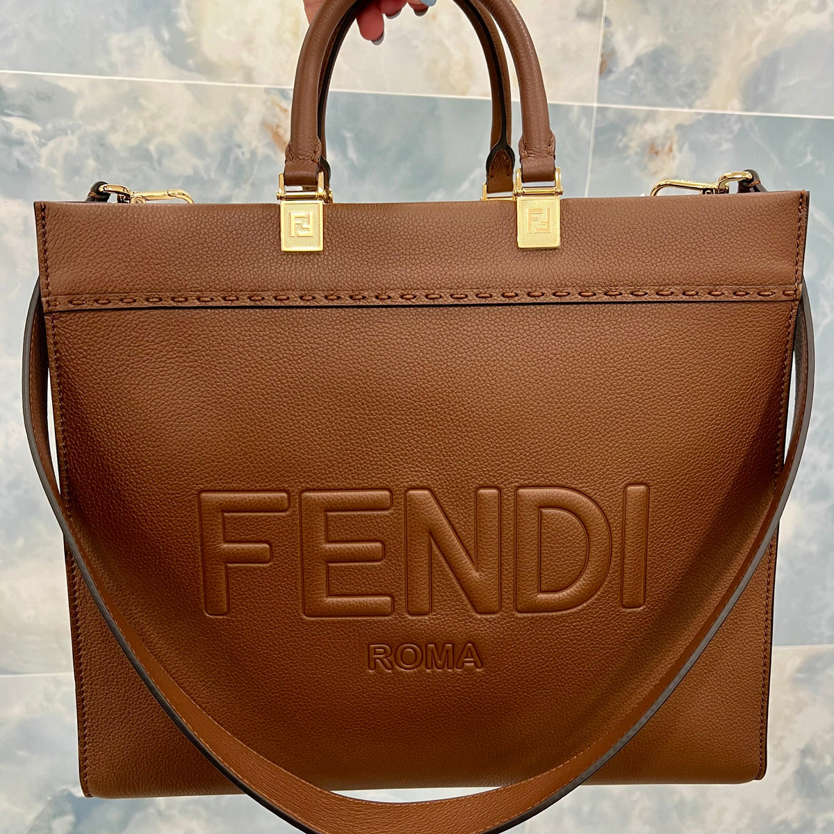 Fendi Bags? Fendi Sunshine Calfskin Leather Medium Shopper Tote Bag Elegant Everyday Designer Handbag