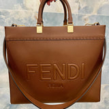 Close-up of Fendi tote bags hardware and fine stitching