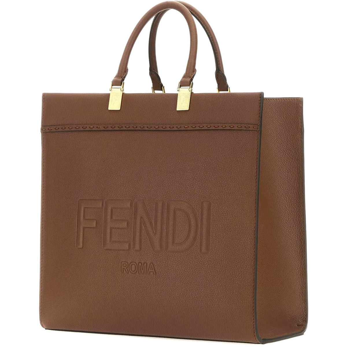 Close-up of Fendi tote bags hardware and fine stitching