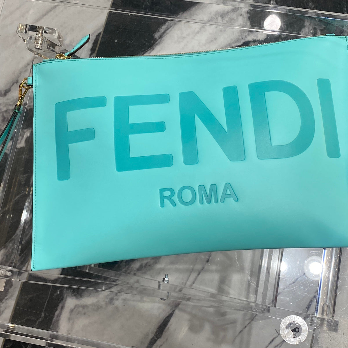 Fendi Bags? Fendi Roma Embossed Logo Large Pouch Clutch Bag Elegant Everyday Designer Handbag