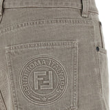 Close-up of Fendi pants hardware and fine stitching