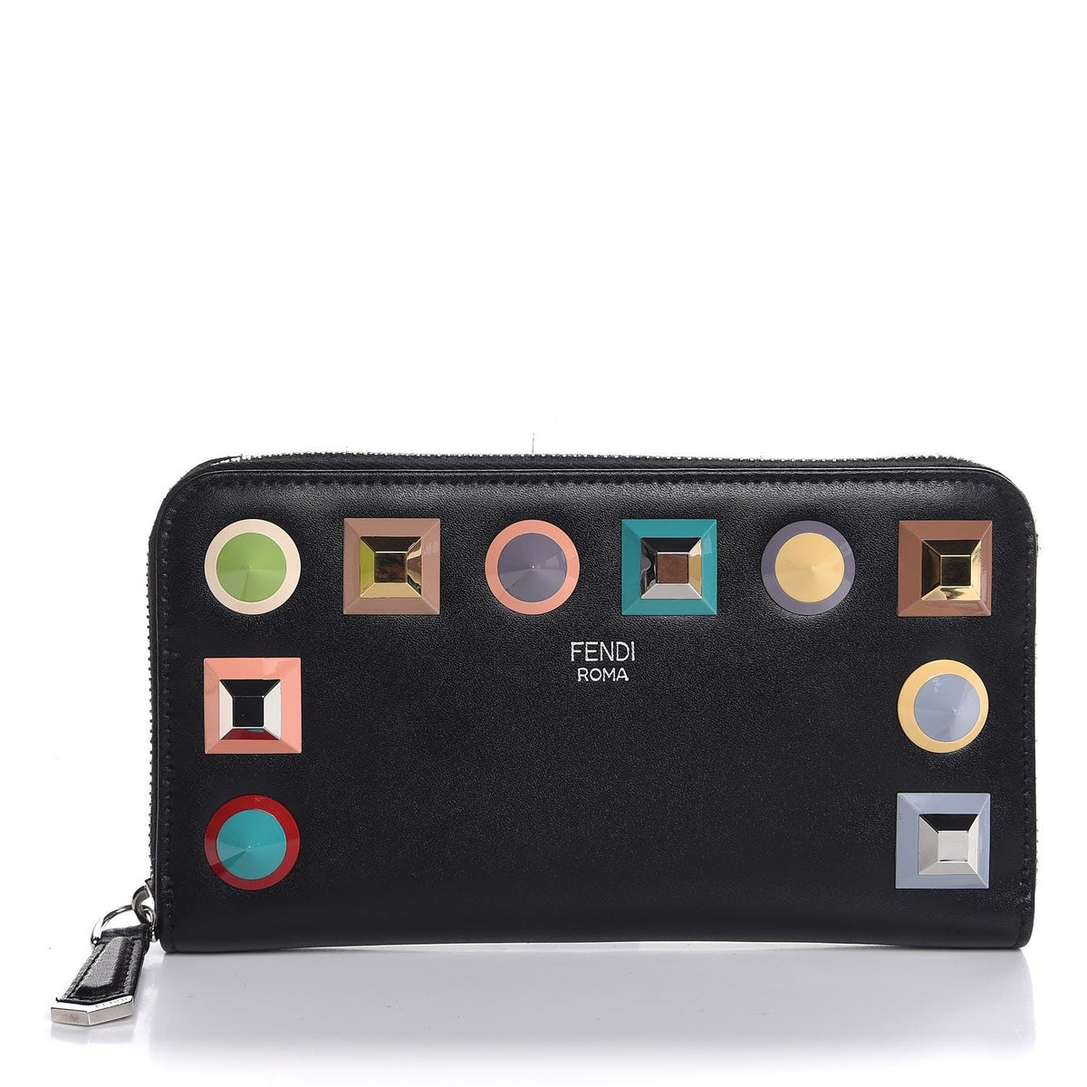 Fendi Wallets? FENDI Vitello Liberty Studded Zip Around Wallet Black Premium Leather Designer Wallet