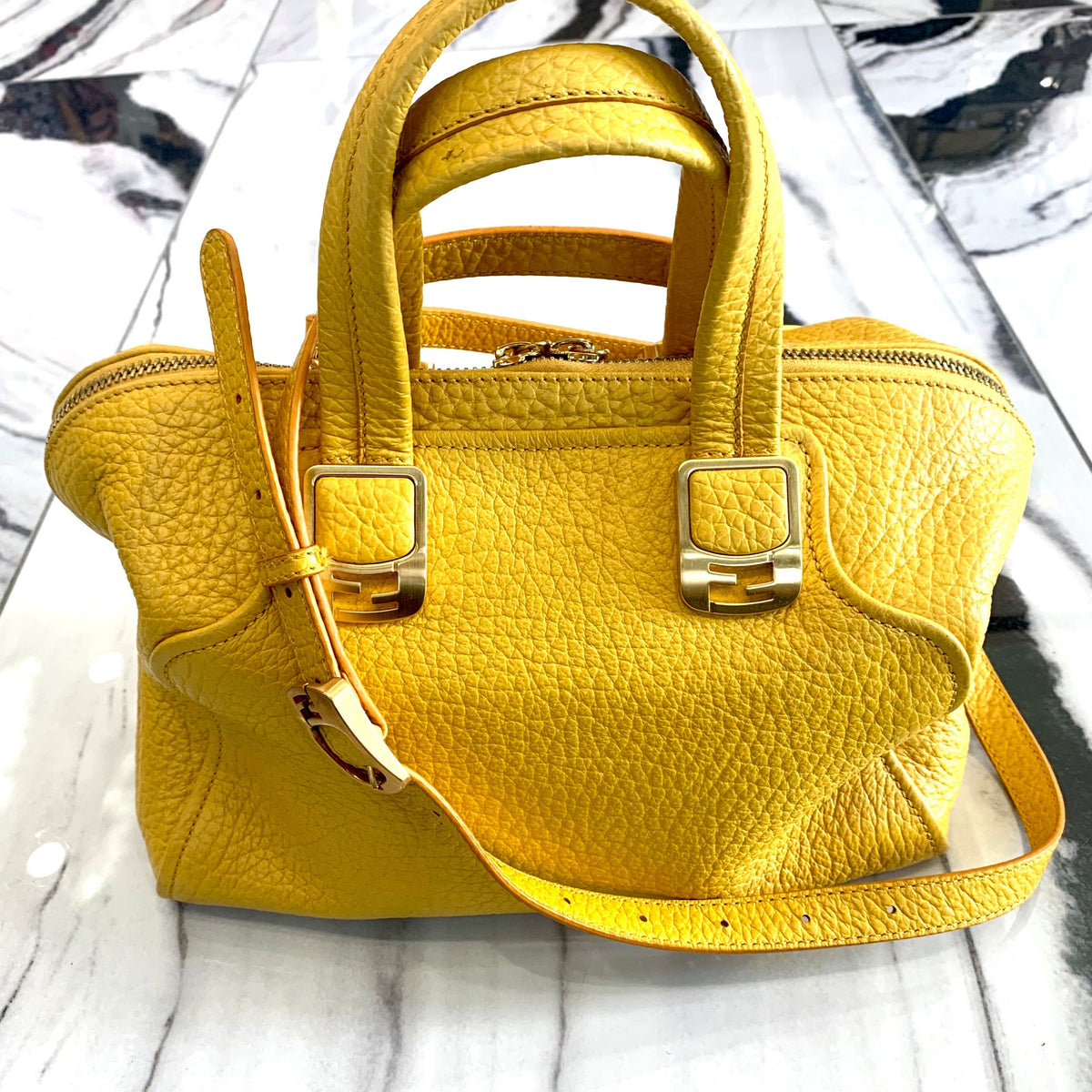 Fendi Bags? Fendi Yellow Pebbled Chameleon Satchel Luxury Designer Leather Handbag