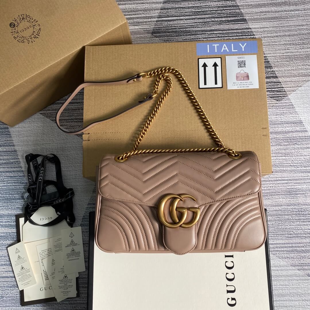 Velouxe ‎443496 Gg Marmont Medium Matelassé Shoulder Bag Nude Pink Leather Gold Hardware – luxury designer bag at Velouxe