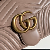 Velouxe ‎443496 Gg Marmont Medium Matelassé Shoulder Bag Nude Pink Leather Gold Hardware detail shot – authentic designer craftsmanship