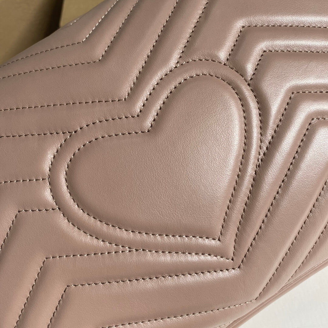 Front view of Velouxe ‎443496 Gg Marmont Medium Matelassé Shoulder Bag Nude Pink Leather Gold Hardware premium bag