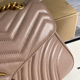Velouxe ‎443496 Gg Marmont Medium Matelassé Shoulder Bag Nude Pink Leather Gold Hardware detail shot – authentic designer craftsmanship