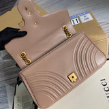 Front view of Velouxe ‎443496 Gg Marmont Medium Matelassé Shoulder Bag Nude Pink Leather Gold Hardware premium bag
