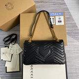 Front view of Velouxe ‎443496 Gg Marmont Medium Matelassé Shoulder Bag Black Leather Gold Hardware premium bag