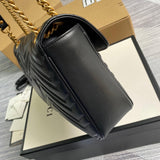 Velouxe ‎443496 Gg Marmont Medium Matelassé Shoulder Bag Black Leather Gold Hardware detail shot – authentic designer craftsmanship