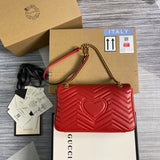 Front view of Velouxe ‎443496 Gg Marmont Medium Matelassé Shoulder Bag Red Leather Gold Hardware premium bag
