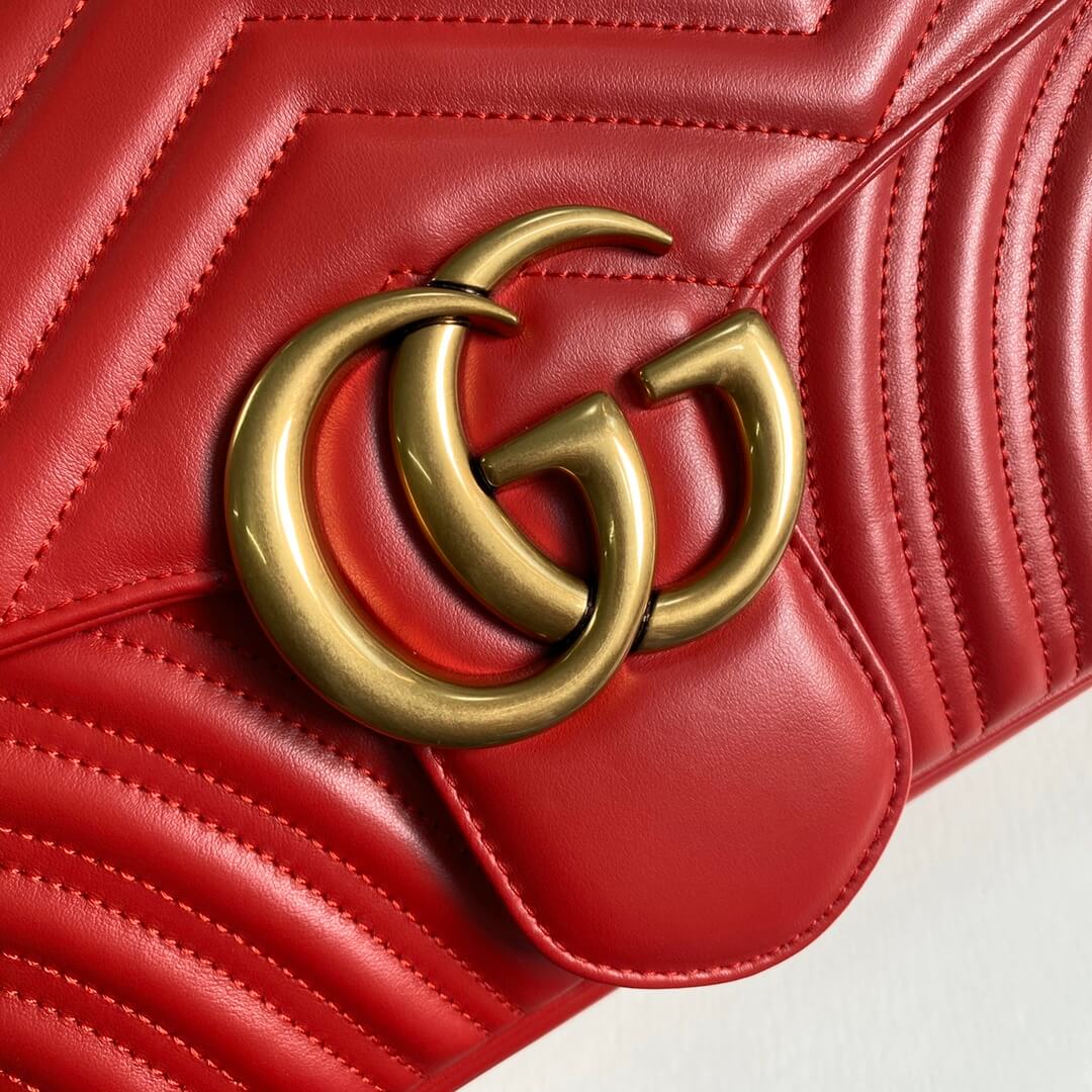 Front view of Velouxe ‎443496 Gg Marmont Medium Matelassé Shoulder Bag Red Leather Gold Hardware premium bag