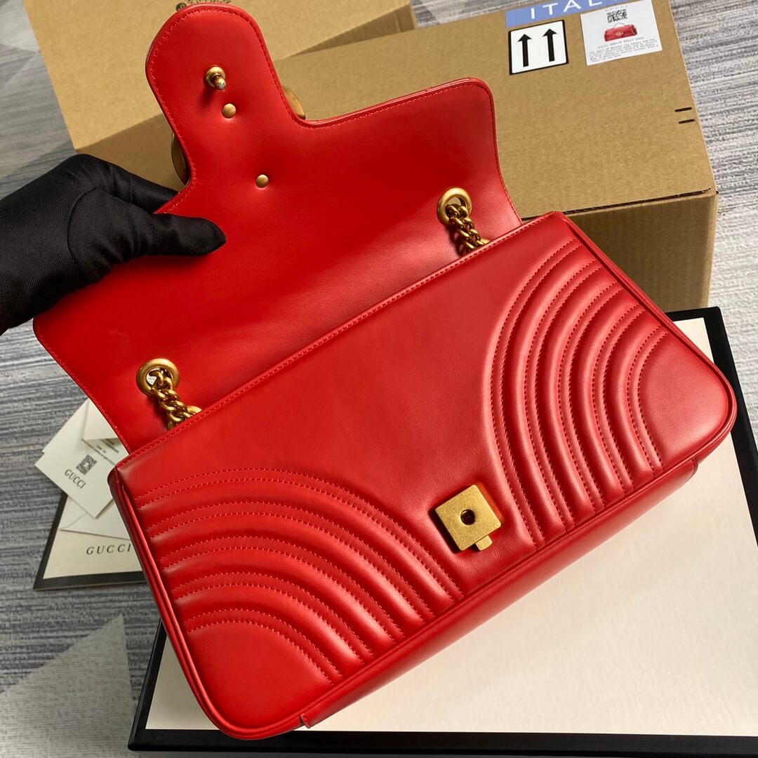 Velouxe ‎443496 Gg Marmont Medium Matelassé Shoulder Bag Red Leather Gold Hardware – luxury designer bag at Velouxe