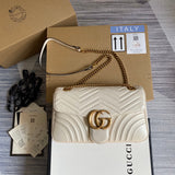 Velouxe ‎443496 Gg Marmont Medium Matelassé Shoulder Bag White Leather Gold Hardware – luxury designer bag at Velouxe