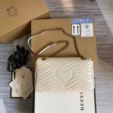 Front view of Velouxe ‎443496 Gg Marmont Medium Matelassé Shoulder Bag White Leather Gold Hardware premium bag
