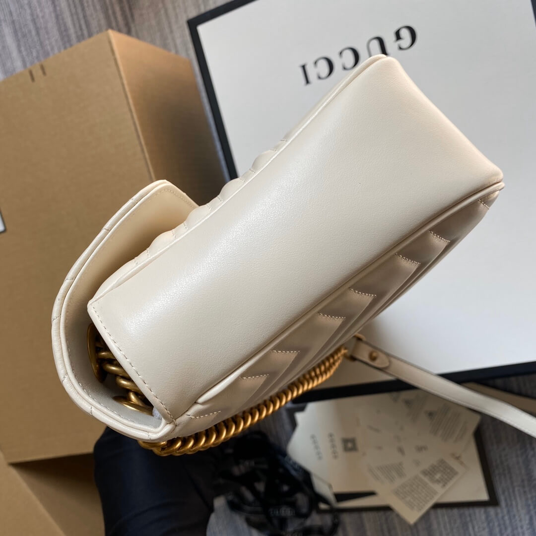 Velouxe ‎443496 Gg Marmont Medium Matelassé Shoulder Bag White Leather Gold Hardware – luxury designer bag at Velouxe