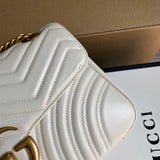 Velouxe ‎443496 Gg Marmont Medium Matelassé Shoulder Bag White Leather Gold Hardware detail shot – authentic designer craftsmanship