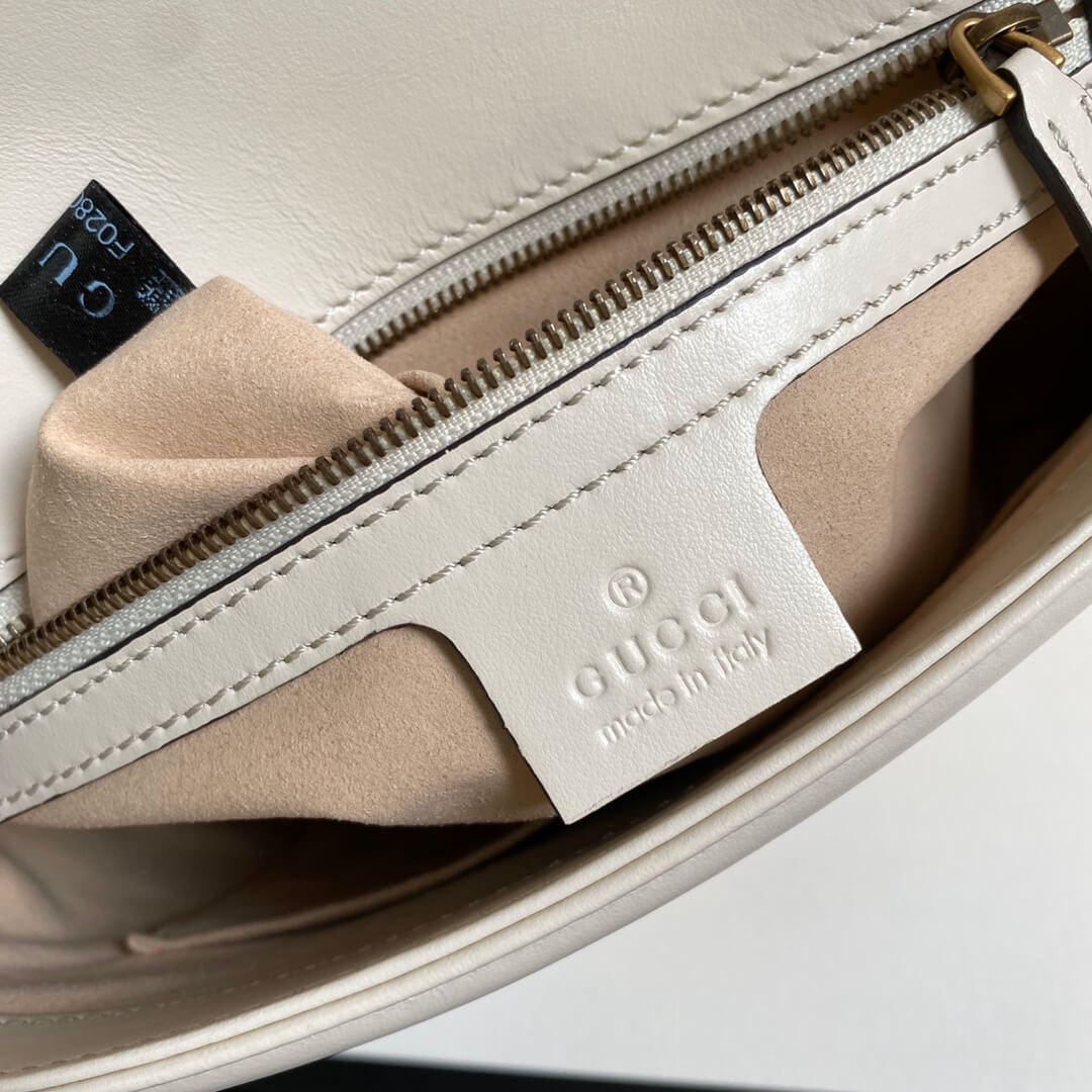 Velouxe ‎443496 Gg Marmont Medium Matelassé Shoulder Bag White Leather Gold Hardware detail shot – authentic designer craftsmanship