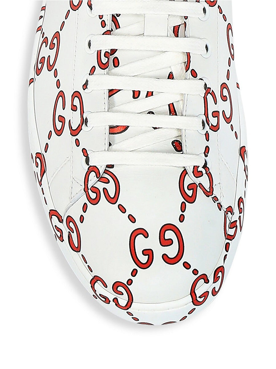 Close-up of Gucci sneakers hardware and fine stitching
