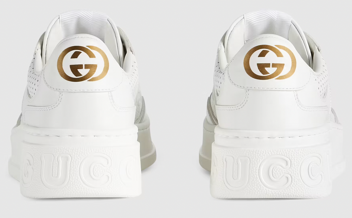 Close-up of Gucci sneakers hardware and fine stitching