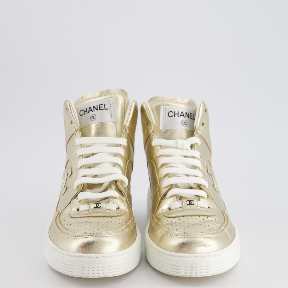 Chanel Shoes? Chanel 24C Metallic Gold High Sneakers in Calfskin Leather with Logo Detail Size EU 39 Luxury Lifestyle Designer Footwear