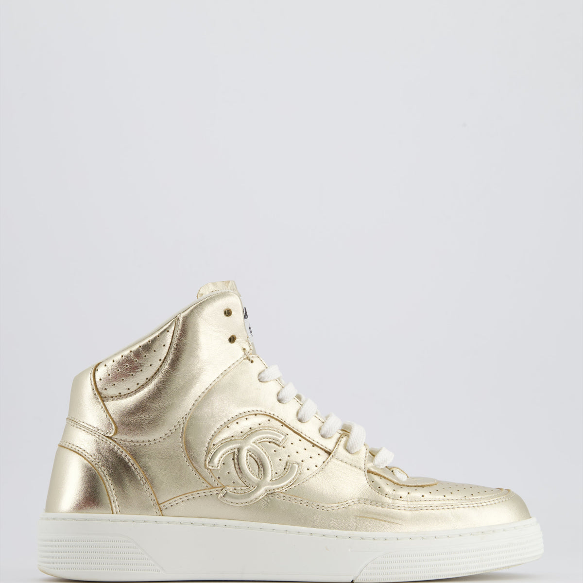 Chanel Shoes? Chanel 24C Metallic Gold High Sneakers in Calfskin Leather with Logo Detail Size EU 39 Luxury Lifestyle Designer Footwear