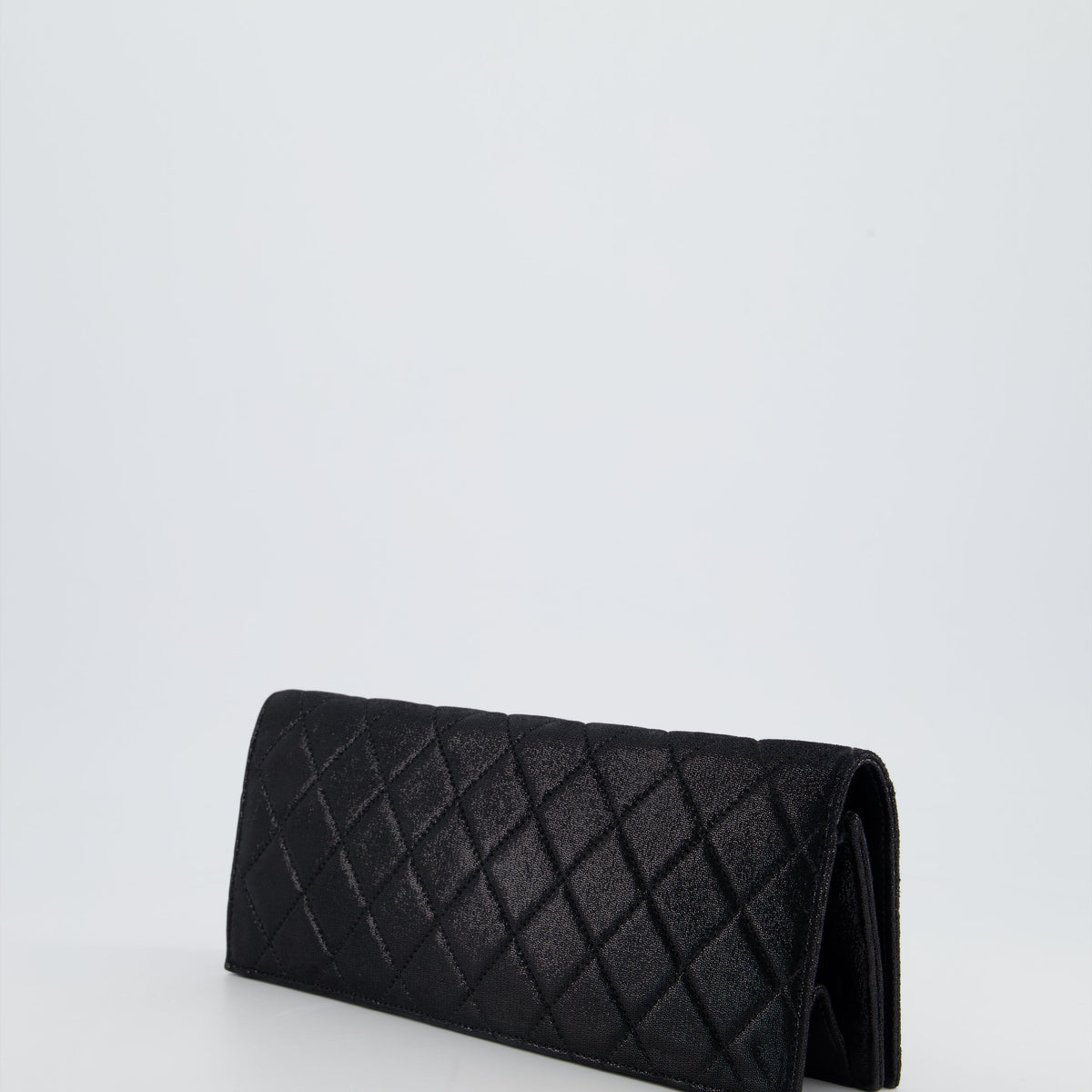 Chanel Bags Chanel *HOT* Chanel Black Shiny Quilted Long Clutch in Coated Calfskin with Silver Hardware and Crystal Detail Luxury Designer Leather Handbag