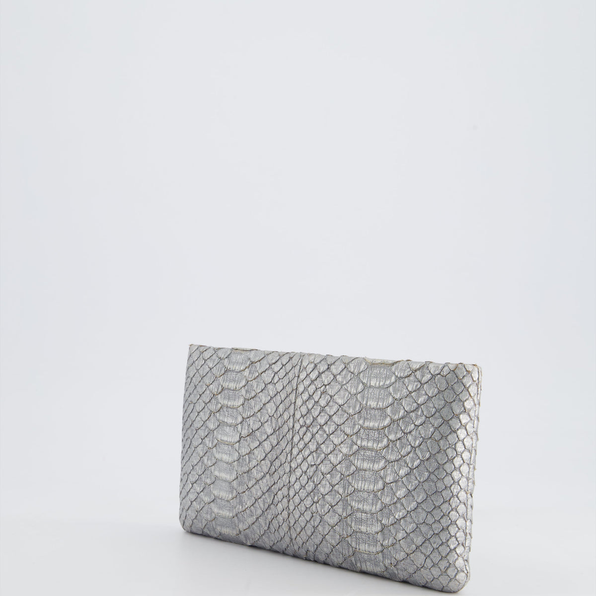 Chanel Bags Chanel *RARE* Chanel Metallic Silver Paris Bombay Clutch in Python Leather and Antique Gold Hardware with Embellished Crystals Premium Designer Shoulder Bag