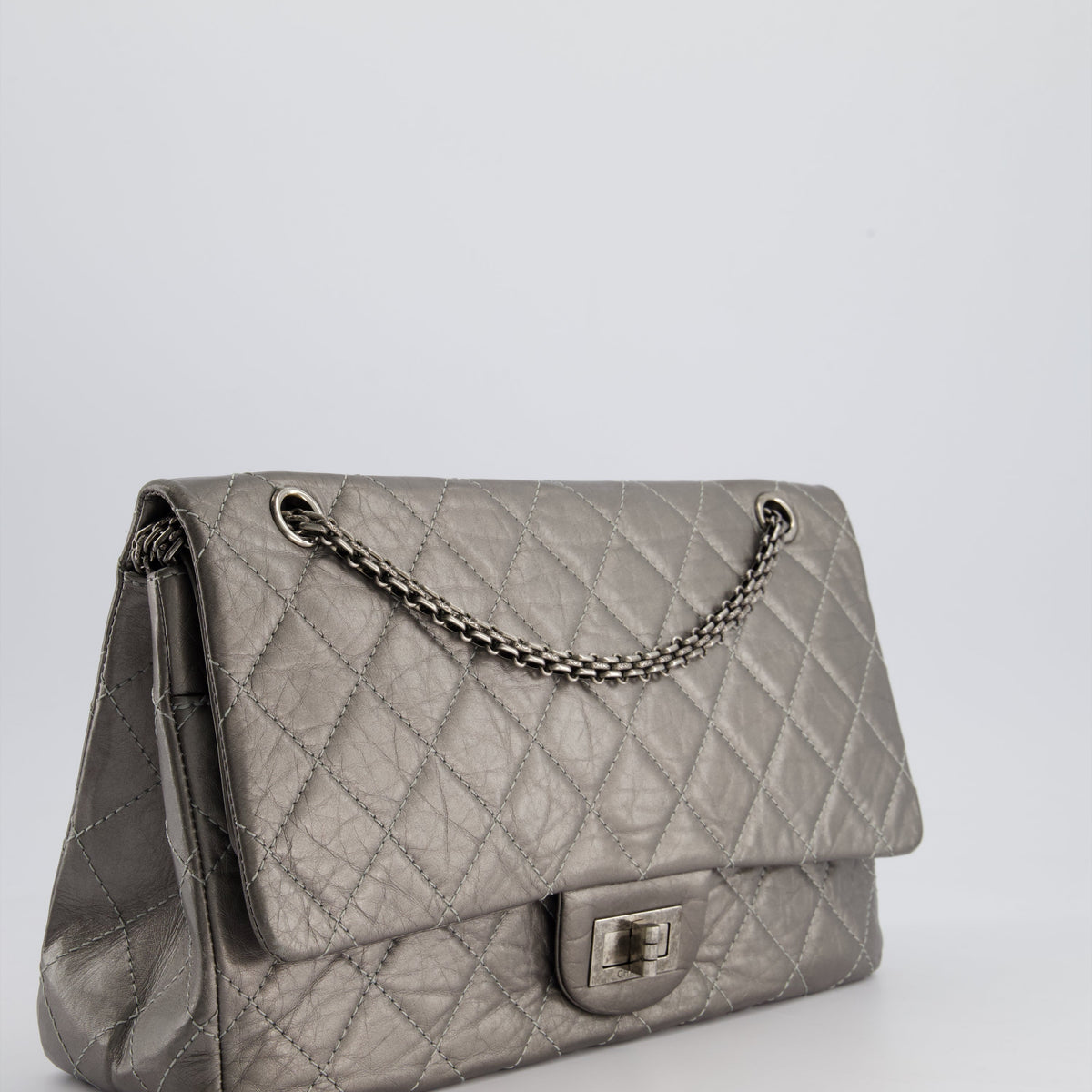 Chanel Bags Chanel 2.55 Jumbo Reissue Bag in Metallic Grey Crumpled Calfskin Leather With Gunmetal Hardware Elegant Everyday Designer Handbag
