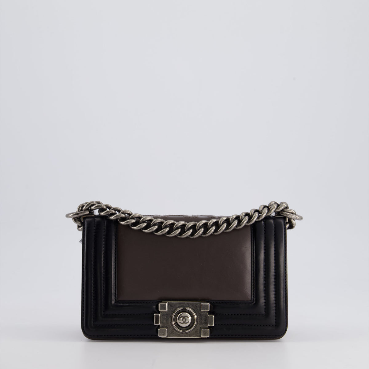 Chanel Bags Chanel *FIRE PRICE* Chanel Brown and Black Small Boy Bag in Smooth Calfskin with Ruthenium Hardware Luxury Designer Leather Handbag