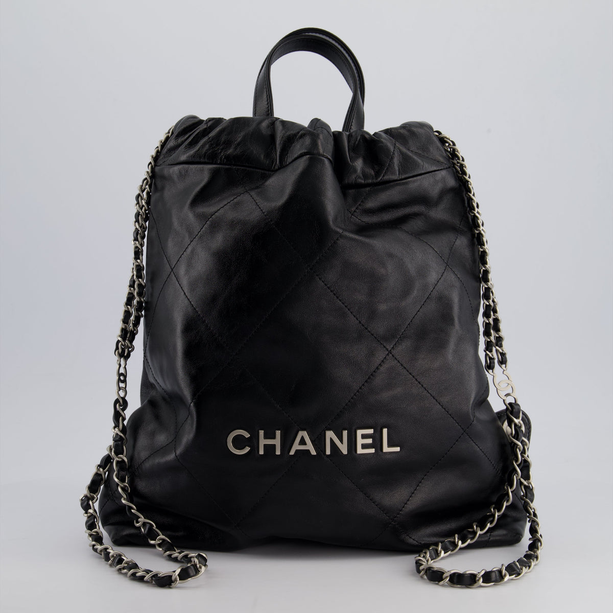 Chanel Bags Chanel *FIRE PRICE* Chanel 22 Small Backpack Bag in Black Shiny Calfskin with Brushed Silver Hardware Elegant Everyday Designer Handbag