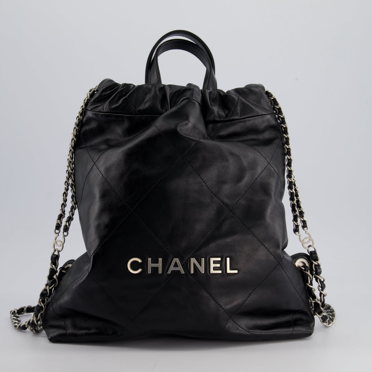 Chanel Bags Chanel *FIRE PRICE* Chanel 22 Small Backpack Bag in Black Shiny Calfskin with Brushed Silver Hardware Elegant Everyday Designer Handbag