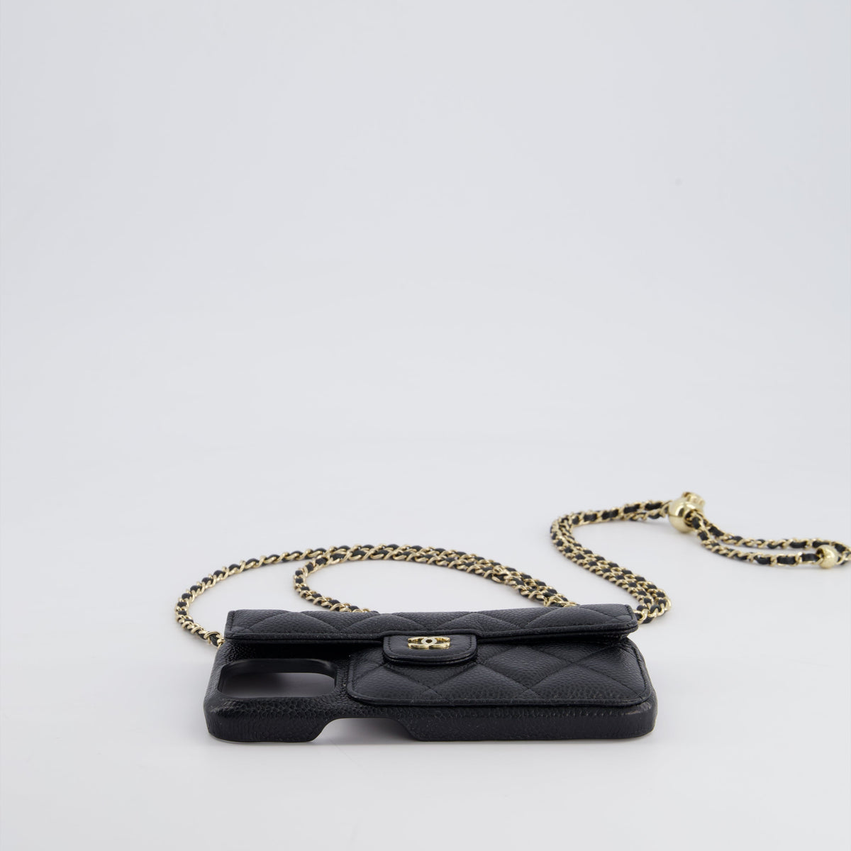 Chanel Accessories? Chanel Black Caviar Cross-Body Phone Case with Champagne Gold Hardware For iPhone 15 Pro Max Luxury Designer Fashion Accessory