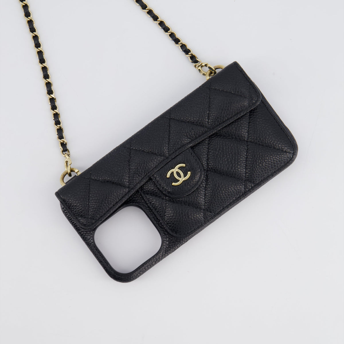 Chanel Accessories? Chanel Black Caviar Cross-Body Phone Case with Champagne Gold Hardware For iPhone 15 Pro Max Luxury Designer Fashion Accessory