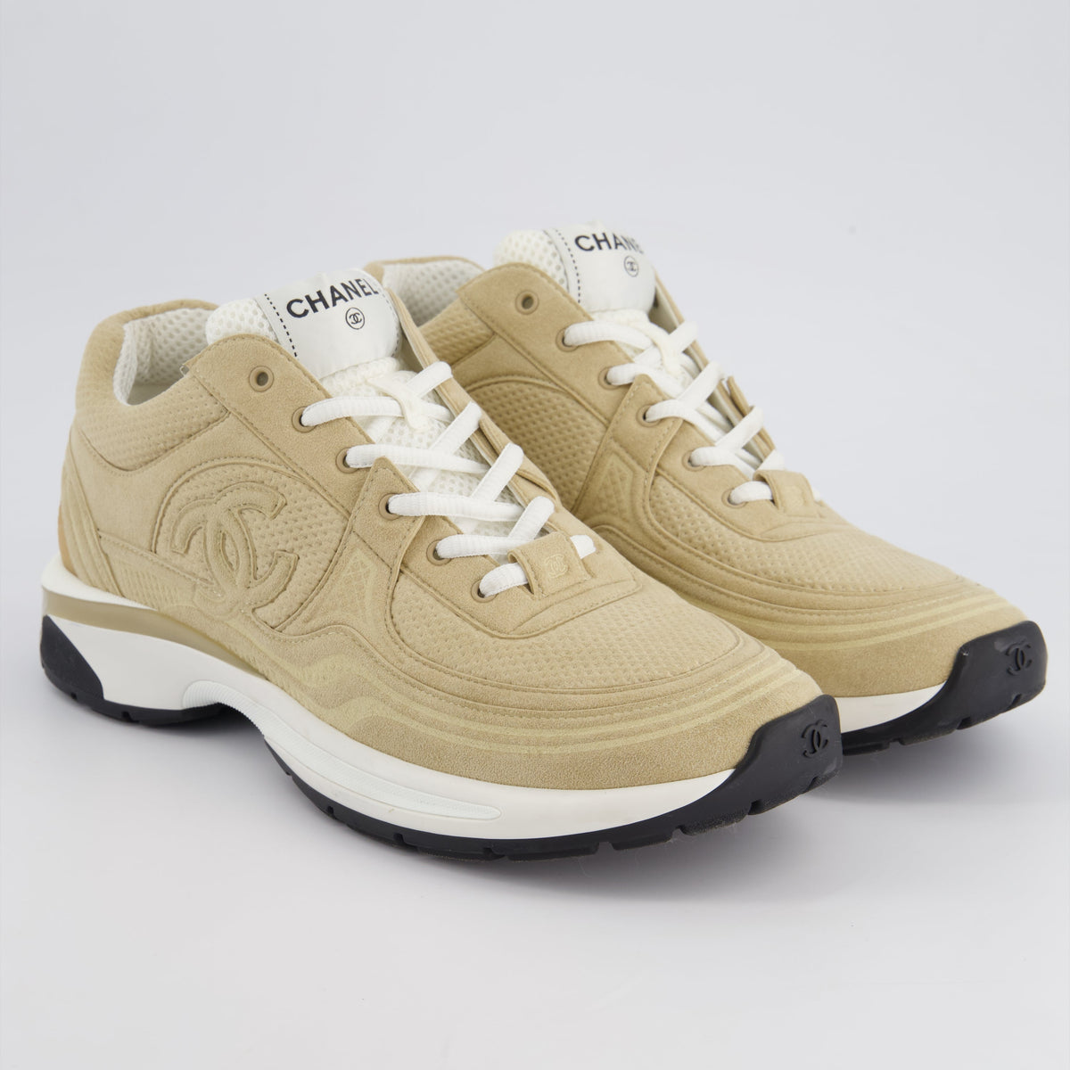 Chanel Shoes? Chanel Beige Suede Sneakers With Logo Detail Size EU 41.5 Luxury Lifestyle Designer Footwear