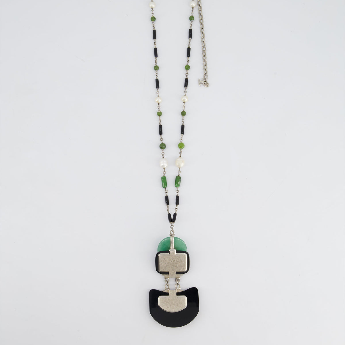 Chanel Jewellery? Chanel AW 09 Art Deco Jade, Crystal and Pearl Resin Pendant Necklace Luxury Designer Statement Jewellery