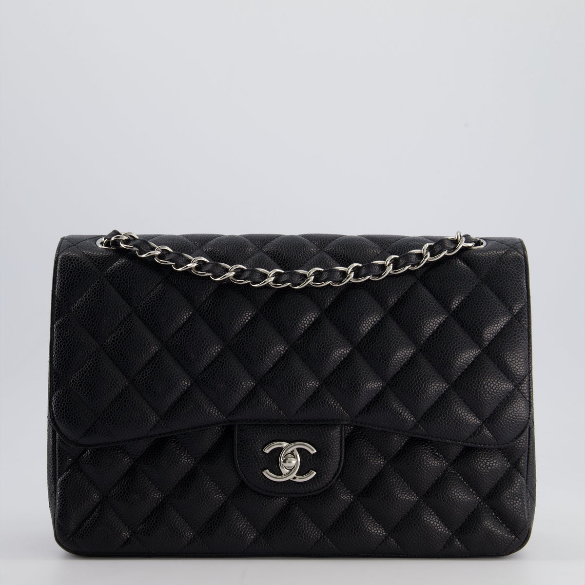 Chanel Bags Chanel Black Jumbo Classic Double Flap Bag in Caviar Leather with Silver Hardware Premium Designer Shoulder Bag
