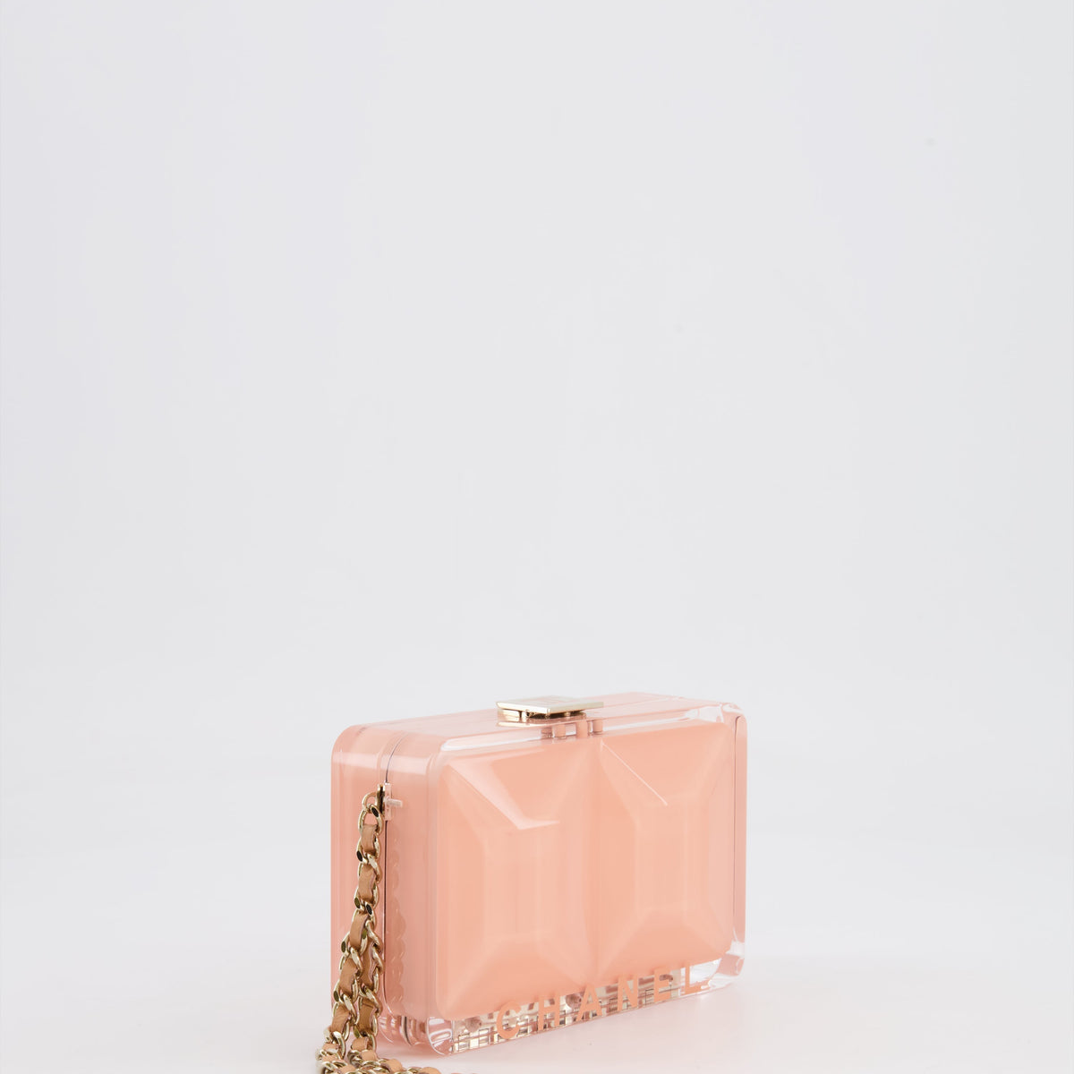 Chanel Bags Chanel *COLLECTOR'S PIECE* Chanel Minaudi?®re Pink Plexiglass Clutch Bag With Champagne Hardware and Logo Detail Luxury Designer Leather Handbag