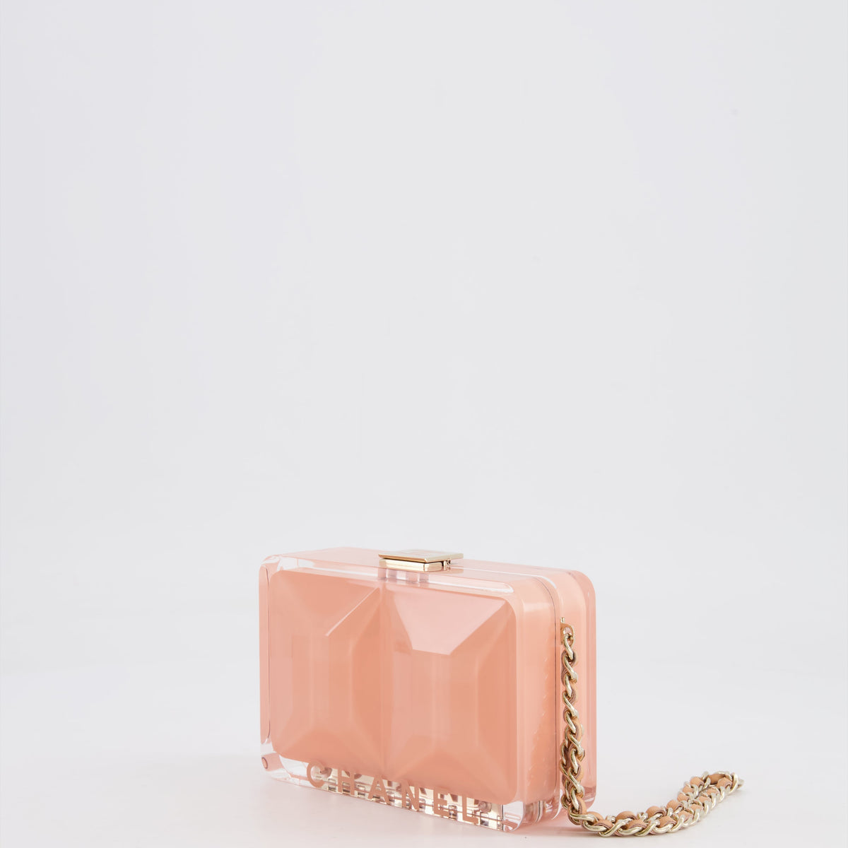 Chanel Bags Chanel *COLLECTOR'S PIECE* Chanel Minaudi?®re Pink Plexiglass Clutch Bag With Champagne Hardware and Logo Detail Luxury Designer Leather Handbag