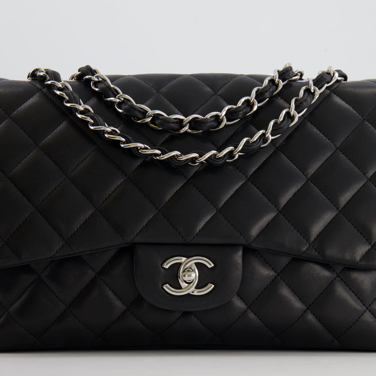 Chanel Bags Chanel Black Jumbo Classic Single Flap Bag in Lambskin Leather with Silver Hardware Elegant Everyday Designer Handbag