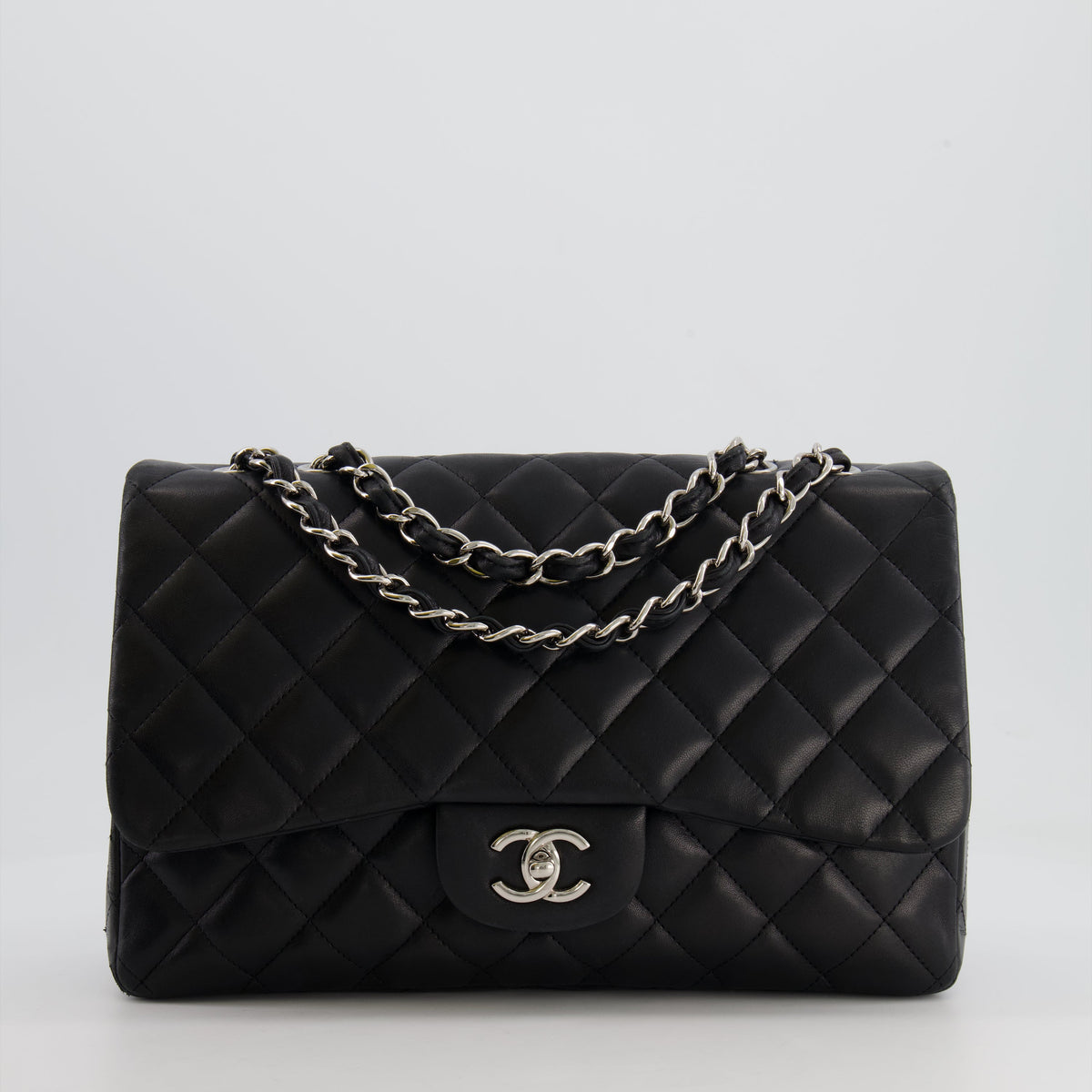 Chanel Bags Chanel Black Jumbo Classic Single Flap Bag in Lambskin Leather with Silver Hardware Elegant Everyday Designer Handbag