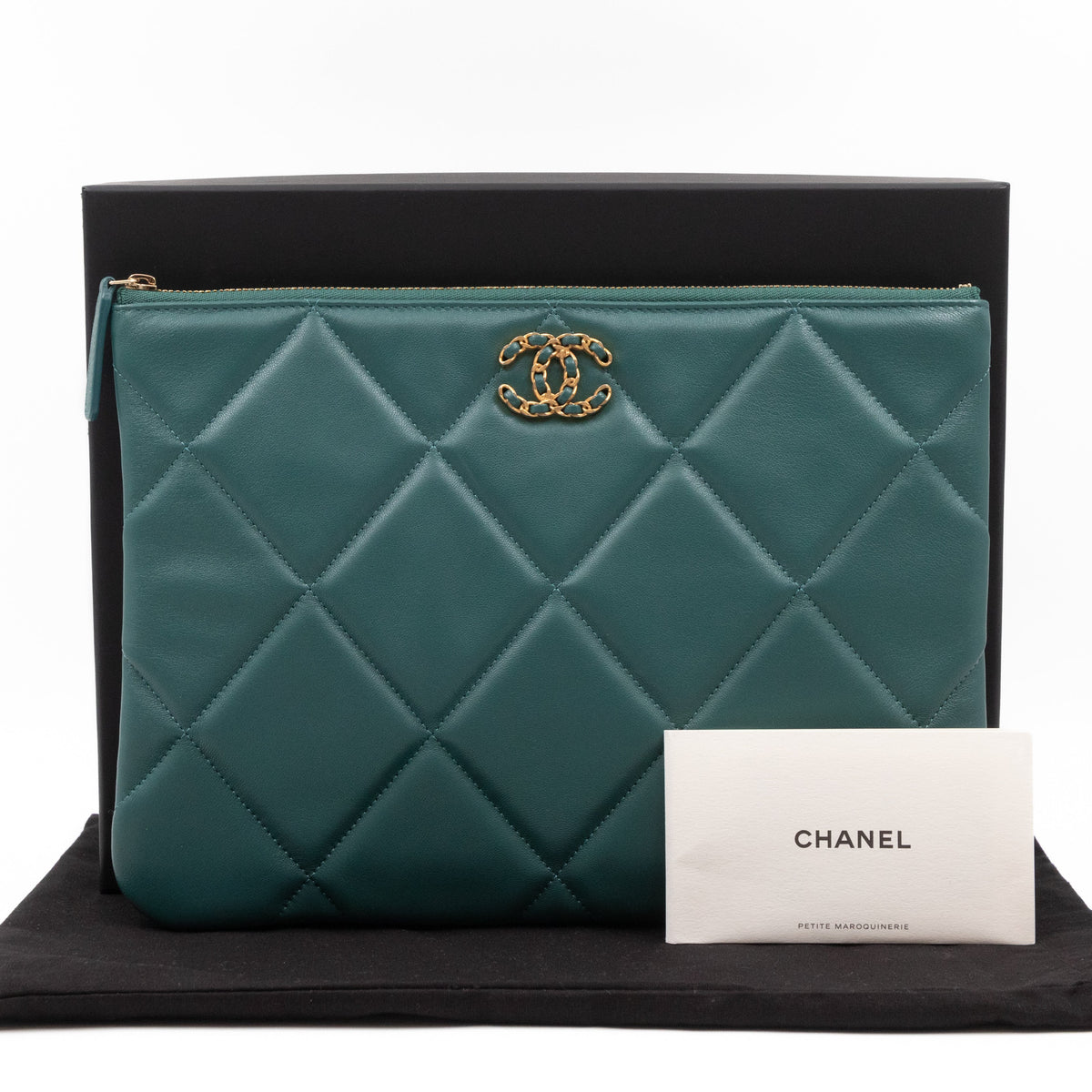Chanel Wallets? Chanel 19 Pouch Large Teal Quilted Leather Premium Leather Designer Wallet